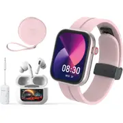 AIWA Smart Watch Tech Bundle with Earbuds and BT Transmitter Pink