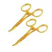 AA Pro: 2 Pcs 3.5" Mosquito Hemostat Forceps, Locking Clamp, Curved Full Gold