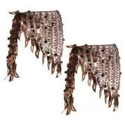 Belly Dance Hip Scarf Sequin Mesh Triangle Wrap Skirts(Brown, Pack of 2)