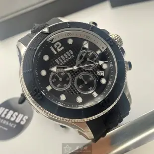 VERSUS VERSACE手錶, 男錶 48mm 黑圓形精鋼錶殼 黑色三眼, 中三針顯示, 運動錶面款 VV00353