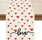 Romantic Valentines Day Painted Red Love Hearts Cloth Table Runner Burlap Table