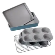 NEW DAVIS & WADDELL MANOR 5 PIECE BAKEWARE SET BLUE Muffin Roasting Wire Rack