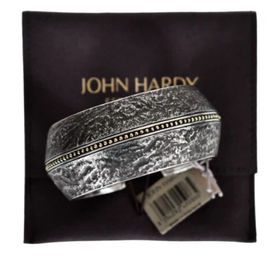 $2500️JOHN HARDY RETICULATED 925 STERLING SILVER & 18K GOLD CUFF Bracelet M