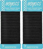 Hoyols Flat Hair Elastics Ties, No Metal Bands for Heavy and Curly Hair Ponytail Holders Headband 5mm Wide 42 Count (Black)