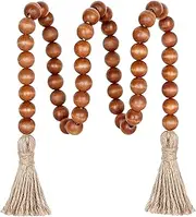 [Meplait] 39in Wood Bead Garland Farmhouse with Tassels,Versatile Prayer Beads Boho Chic Wall Hanging Home Decor (Brown)