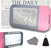 VOCA Magnifying Glass with Light, 3X Large Rectangle Reading Magnifier with 10 LEDs for Seniors with Macular Degeneration, Newspaper, Books, Small Print, for Low Visions (Pink)