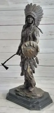 Old School Western Art Sioux Chief Bronze Statue - Symbol of Native American Art
