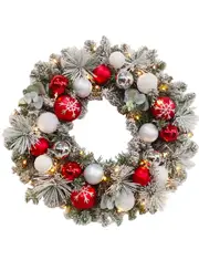 The Vancouver Pre Decorated Flocked Wreath Pre-Lit Battery-60cm