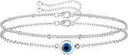 [Sanfenly] 925 Sterling Silver Clasp Paperclip Chain Bracelets Set 14K White Gold Plated Solid Diamond-Cut Paperclip Chain Women Bracelet Adjustable Layered Satellite Beads Bracelets for Women Girls