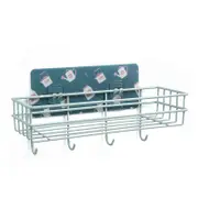 Iron Bathroom Storage Shelf Punch Free Wall Mounted Storage Rack Bathroom OrganizerKitchenware Green with Hook