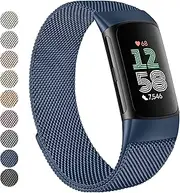 Vanjua for Fitbit Charge 6 / Charge 5 Bands Women Men, Stainless Steel Metal Mesh Loop Adjustable Magnetic Wristband Replacement Strap Compatible with Fitbit Charge 6 / Charge 5 Fitness Tracker