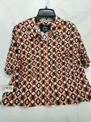 Nin Parker Plus 0X Blouse Rayon Button Front M205