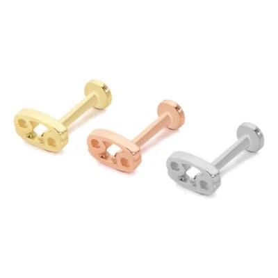 Cancer Zodiac Sign Minimalist Tragus Ear Piercing Stud Real 14K Solid Gold