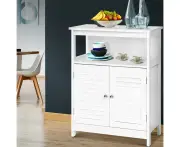 White Buffet Sideboard Storage Cabinet with Adjustable Shelf and Cupboard