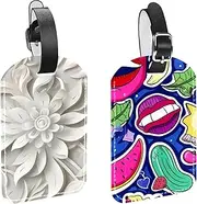 [CWAGFEQZ] 2-Pc Luggage Tags for Suitcases,Travel Tags for Luggage,Banana Kiss Flower Doodles