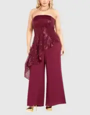 City Chic Luxe Ladies Skylar Strapless Jumpsuit sizes 18 22 Colour Ruby