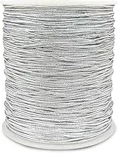 ASTIMESA 0.8 MM 109 Yards Metallic Elastic Cord for Jewelry Making, Silver Stretchy Bracelet String Tinsel Rope for Christmas, Stretch Cord Ribbon for Hang Tags Craft Gift Wrapping
