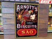 ARNOTTS Biscuits SAO Retro Vinyl Sign Sticker Milk Bar Deli Vintage Shop Display