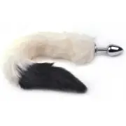 Stainless Steel Anal Butt Plug Faux Fur Cat Fox Tail Metal Anal Sex Toy Blk Wh