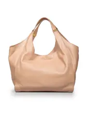 Beige Leather Medium Tote Bag