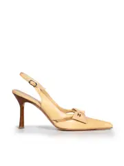 Beige Leather CC Bow Heels