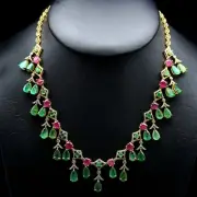 Wedding Necklace Natural Ruby Emerald 925 Sterling Silver Handmade Jewelry