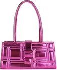 Vegan Patent Leather Retro Shoulder Bag, Laser Texture, Razzberry Designer Bags,