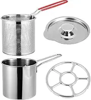OFFSCH 1Set Stainless Steel Deep Fryer Pot with Frying Basket Fryer Kit for Home Cooking and Easy to Use Fryer with Handle and Cover