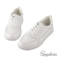 在飛比找momo購物網優惠-【SANDARU 山打努】小白鞋 真皮拼接縫線綁帶休閒鞋(白