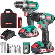 Cordless Drill Driver and Impact Driver 20V, Drill Combo Kit, Fast Charging