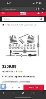 Mac Tools 41 Piece SAE Tap And Die Set ￼