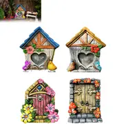 4Pcs Fairy Garden Door Buildings Ornaments Fairy House Window and Door for Trees-Style 1