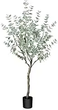 SOGUYI 4ft Artificial Eucalyptus Tree, Fake Eucalyptus Tree with White Silver Dollar Leaves, Silk Faux Eucalyptus Tree with Plastic Nursery Pot, Artificial Plants for Home Office Indoor Decor,1 Pack