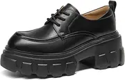 [Beau Today] Oxford Shoes for Women Platform, Women's Oxfords, Chunky Lug Sole Oxford Shoes for Women, Leather Lace-up Round Toe Oxford Shoes, Comforatbel Casual Business Work Dress Shoes