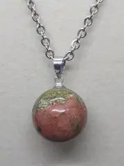 Unakite Sphere Crystal Necklace 18"
