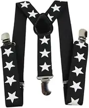 [Zasel] Boys Adjustable Black With Large White Stars Patterned Suspenders Black, White