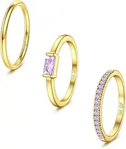 [FIBO STEEL] Gold Stackable Birthstone Rings for Women - 18K Gold Filled Non Tarnish Dainty Gold Stacking Rings Set - Cubic Zirconia Thumb Knuckle Ring Wedding Engagement Ring for her Gifts Size 6 7 8 9 10 3pcs