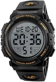 [SKMEI] Men's Digital Sport Watch Waterproof Led Electronic Military Wrist Watch with Alarm Stopwatch Calendar Date Window (Gold)