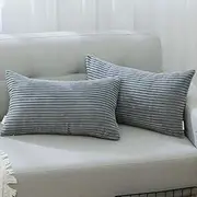 Corduroy Striped Throw Pillow Sham 2 Pc Decorative Plush Velvet Pillow Case Cushion Cover for Car Baby, 30cm x 50cm, Dark Grey