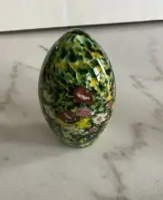 Steven Lundberg Signed Art Glass Egg Paperweight 1999 – Millefiori Floral Design