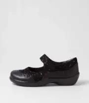 New Ziera Gummibear Xw Black Sparkle Leather Suede Flat Shoes Womens Shoes