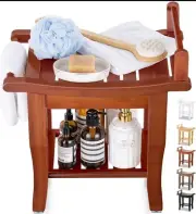 Etechmart 2 Tier Brn Bamboo Shower Bench 24” Spa Stool w Storage Shelf Open Box