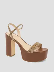 GUESS Women's Brown Sherrill Platform Sandal Heels Size: 8, Synthetic