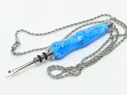 Handmade Seam Ripper Necklace w/ Stiletto, Fractured Persian Blue Acrylic