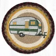 Vintage Retro Camper 10" Round Placemat Trivet Earth Rugs, Braided Jute, Camping