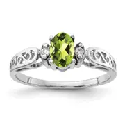 14k White Gold 6x4mm Oval Peridot A Real Diamond ring