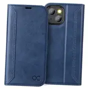 Retro Series Compatible with iPhone 13 Wallet Case with Card Blue-Retro