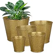 Briful Gold Metal Tin Buckets 5 Different Size Round Flowers Planter Decorative Stackable Pot for Garden Farmhouse Home Patio Birthday Party Centerpieces Table Arrangement Decor, GP_043