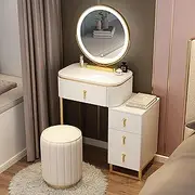 Small Makeup Desk, Makeup Vanity Desk Set with LED Lighted Mirror,with 4 Drawers 1 Storage Cabinet Girls Makeup Table,for Modern Bedroom Small Space Girl Women(White,19in/50cm)
