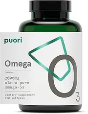 Omega 3 Fish Oil O3 Supplement | Heart, Brain, Eye | Pure, Burpless, IFOS Certified, Lemon Flavor, Non GMO | 2000mg EPA 1250mg DHA 500mg, 120 Softgel - by Puori